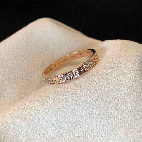 Cartier Rose Gold Love Ring Pave Diamond 2.6mm B4218152