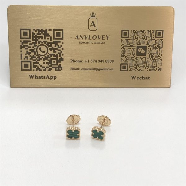 VCA Sweet Alhambra Earstuds Malachite Yellow Gold