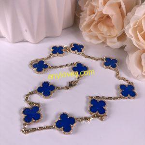 VAN CLEEF & ARPEL 18CT GOLD ALHAMBRA NECKLACE BLUE AGATE 10 MOTIFS