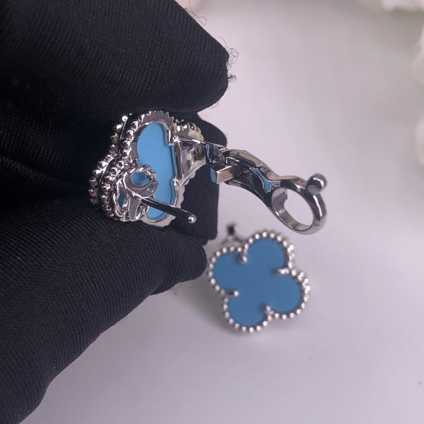 VAN CLEEF & ARPEL 18CT WHITE GOLD VINTAGE ALHAMBRA EARRINGS TURQUOISE