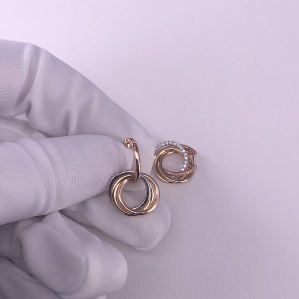 CARTIER 18CT GOLD TRINITY TRINITY EARRINGS ONE CIRCLE DIAMONDS