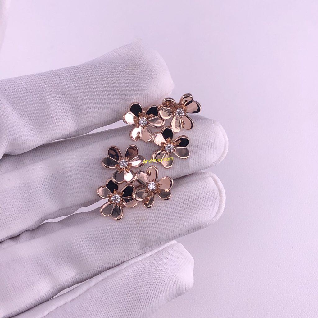 VCA 18CT ROSE GOLD FRIVOLE EARSTUDS 3 FLOWERS