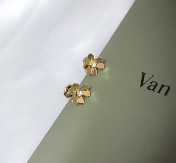 Van Cleef & Arpels Diamond Frivole Earrings Mini Yellow Gold VCARPJMN00