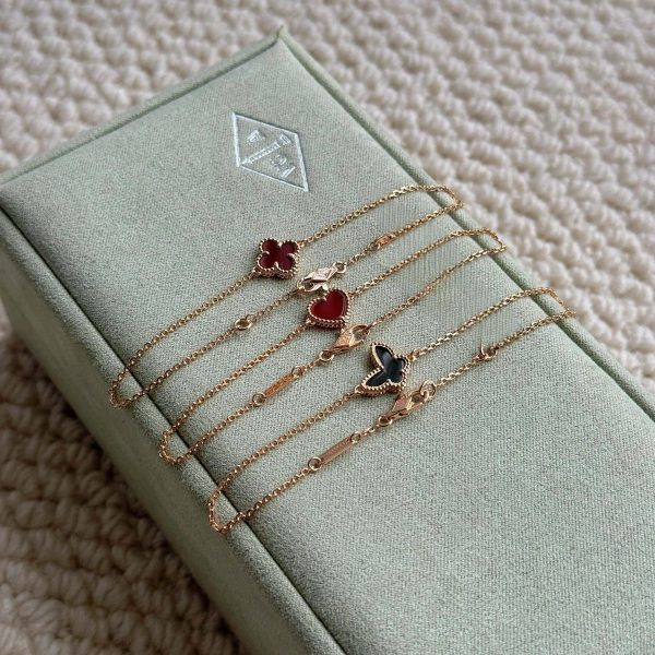 VCA 18K Rose Gold Sweet Alhambra Bracelet Heart Carnelian Mother Of Pearl