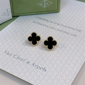 Van Cleef & Arpels Vintage Alhambra Earrings Onyx 18K Yellow Gold VCARA44200