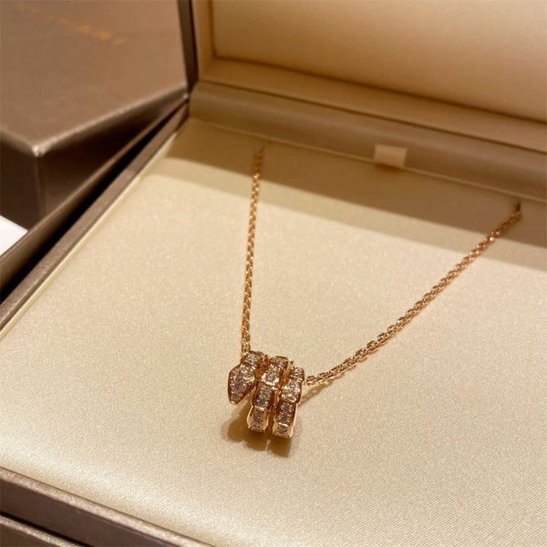 18K Rose Gold Bvlgari Serpenti Viper Necklace Pave Diamonds 357795