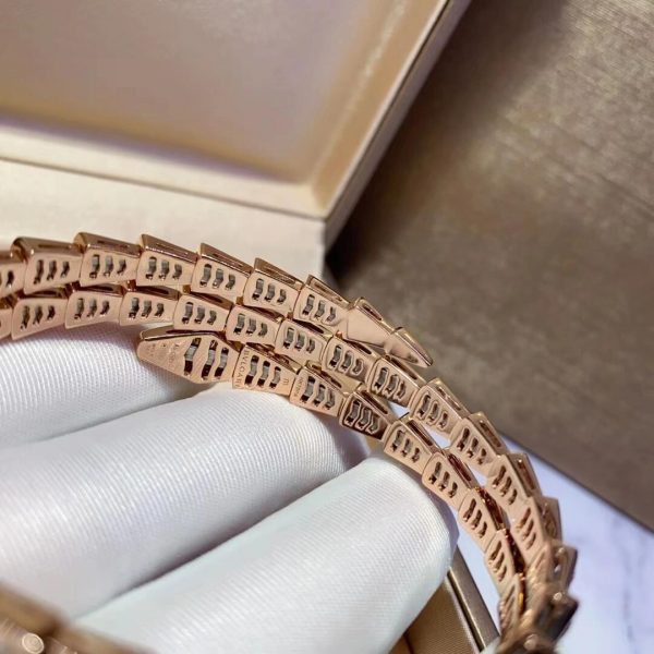 Bvlgari 18K Gold Viper Bracelet Full Pave Diamonds 2 coil