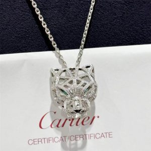 Panthere De Cartier Hollow Head Necklace Full Pave Diamonds