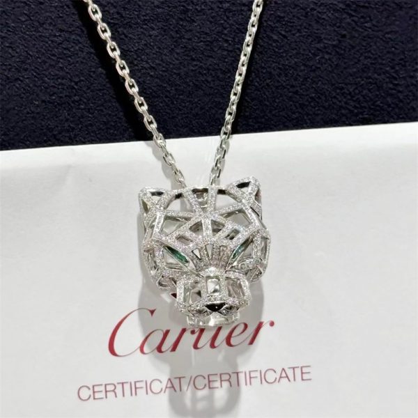 Panthere De Cartier Hollow Head Necklace Full Pave Diamonds