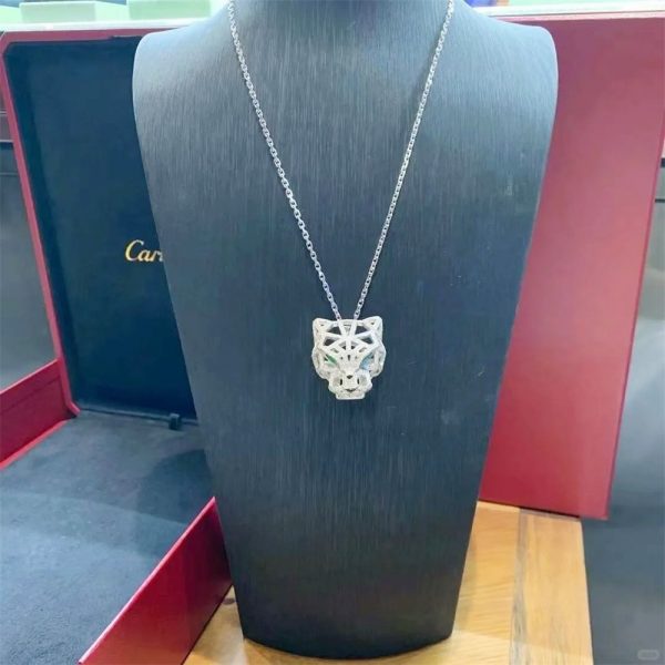 Panthere De Cartier Hollow Head Necklace Full Pave Diamonds