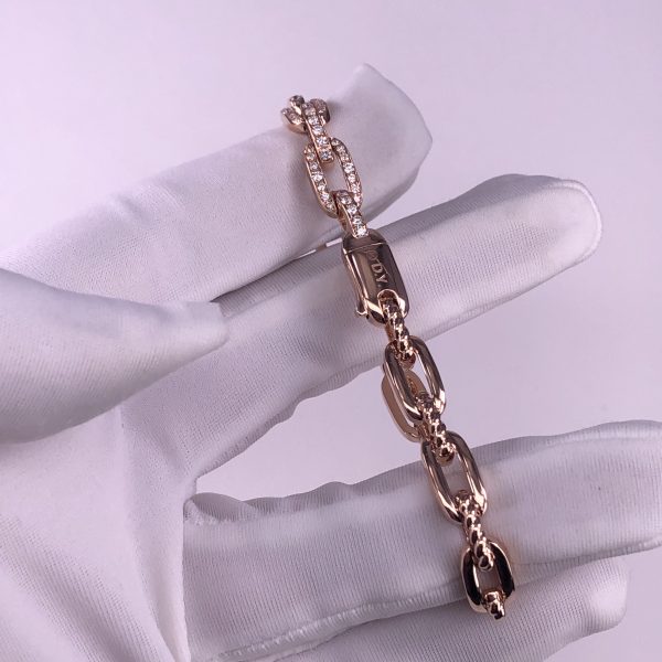 David Yurman 18kt Rose Gold Stax Chain Link Bracelet Half Diamonds 7mm