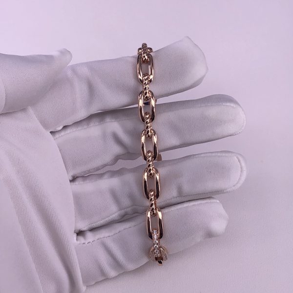 David Yurman 18kt Rose Gold Stax Chain Link Bracelet Half Diamonds 7mm