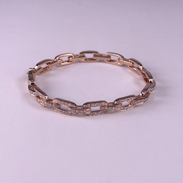 David Yurman 18kt Rose Gold Stax Chain Link Bracelet Half Diamonds 7mm