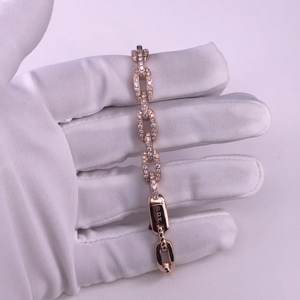 David Yurman 18kt Rose Gold Stax Chain Link Bracelet Half Diamonds 7mm