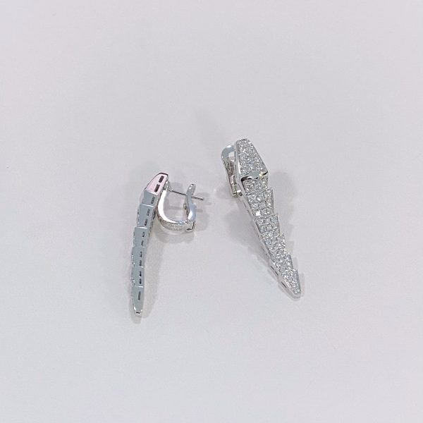 Bvlgari 18ct White Gold Serpenti Viper Earrings Full Paved Diamonds