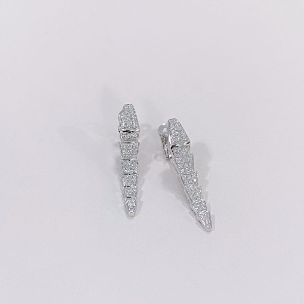 Bvlgari 18ct White Gold Serpenti Viper Earrings Full Paved Diamonds