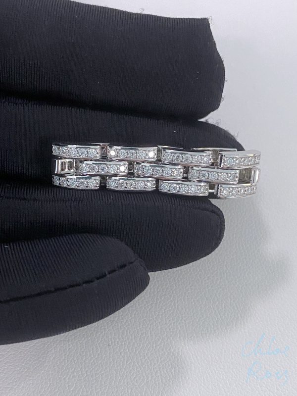 Cartier 18K White Gold Maillon Panthere Ring 3 Rows Natural Diamonds