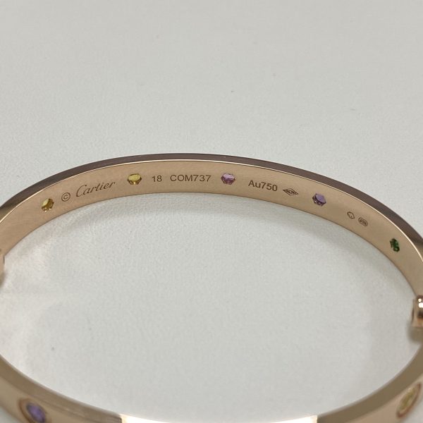 Cartier 18k Rose Gold Love Bracelet 10 Colorful Gemstones Rainbow Bracelet