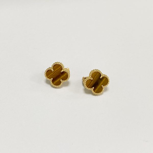 Replica VCA 18K Yellow Gold Vintage Alhambra Earrings Tiger Eyes